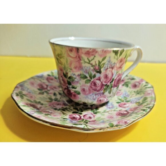 Royal Winton Chintz Style TEA CUP AND SAUCER set "June Roses" 1940's - Picture 2 of 12